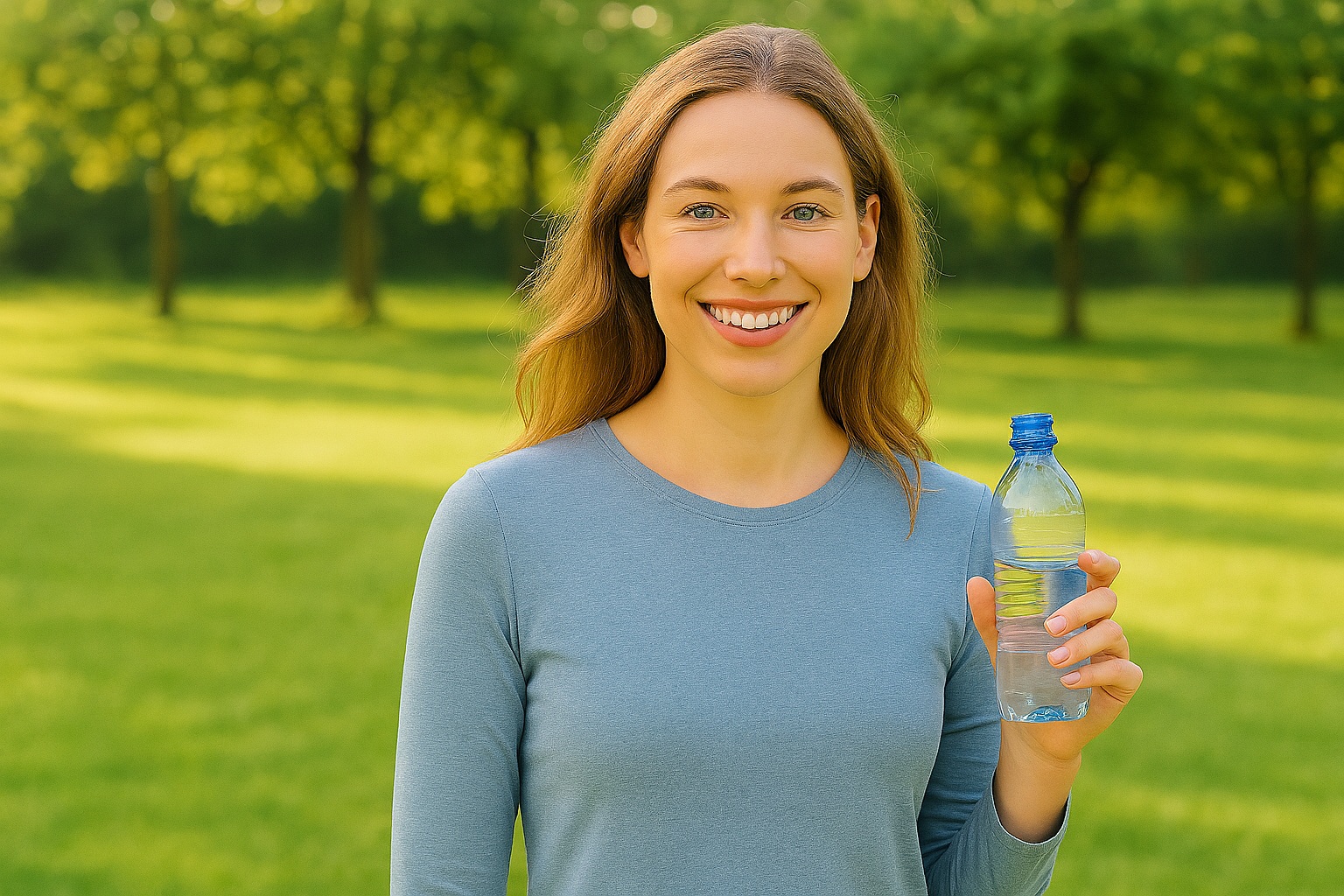 Lady in park with water